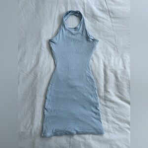 Baby blue ribbed mini body on dress